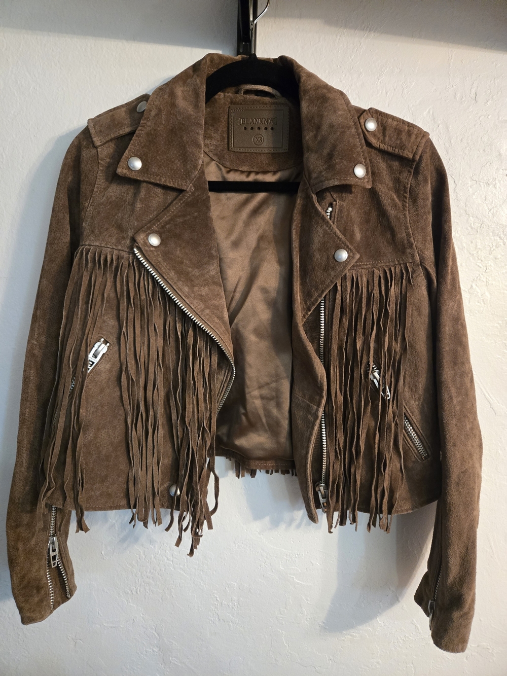 Blank NYC Brown Suede Fringed Moto Jacket